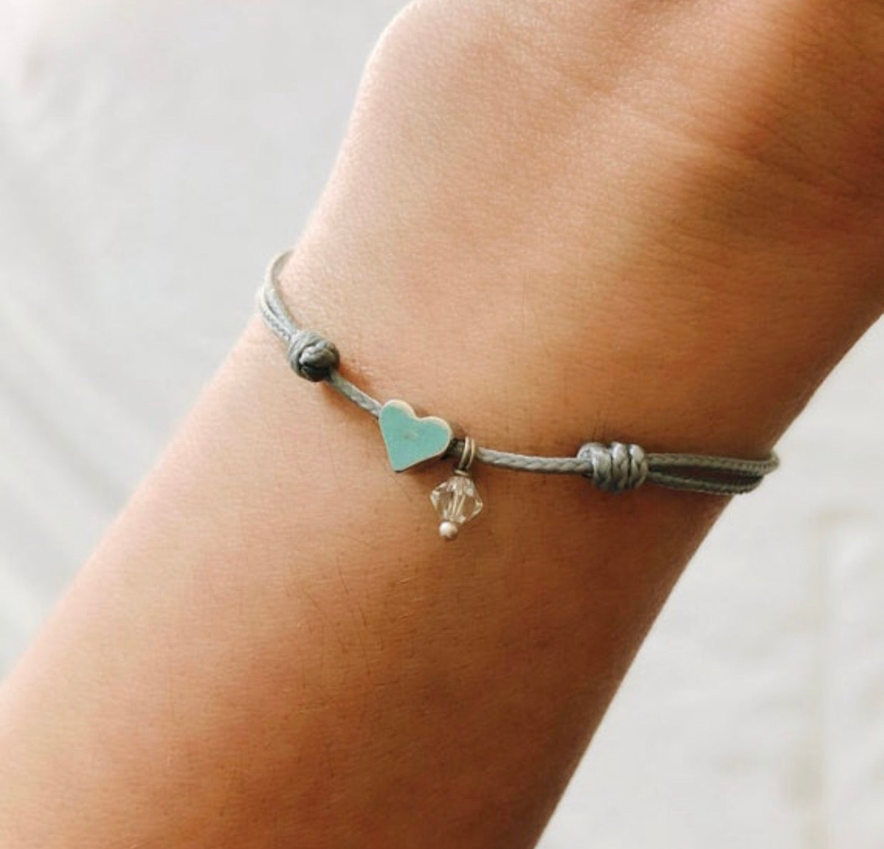 Adult Heart Charm Cord Bracelet