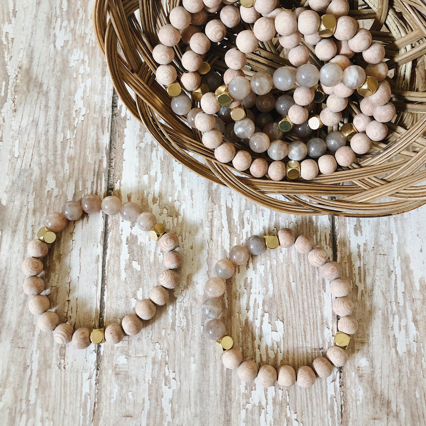 Orange Moonstone Rose Wood Diffuser Bracelet