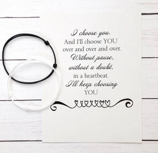 Couple Black & White Cord Bracelets with Card