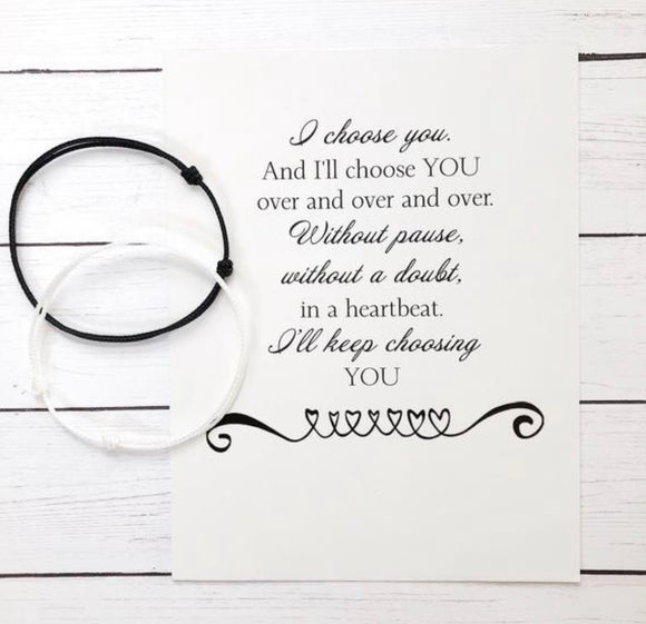 Couple Black & White Cord Bracelets with Card