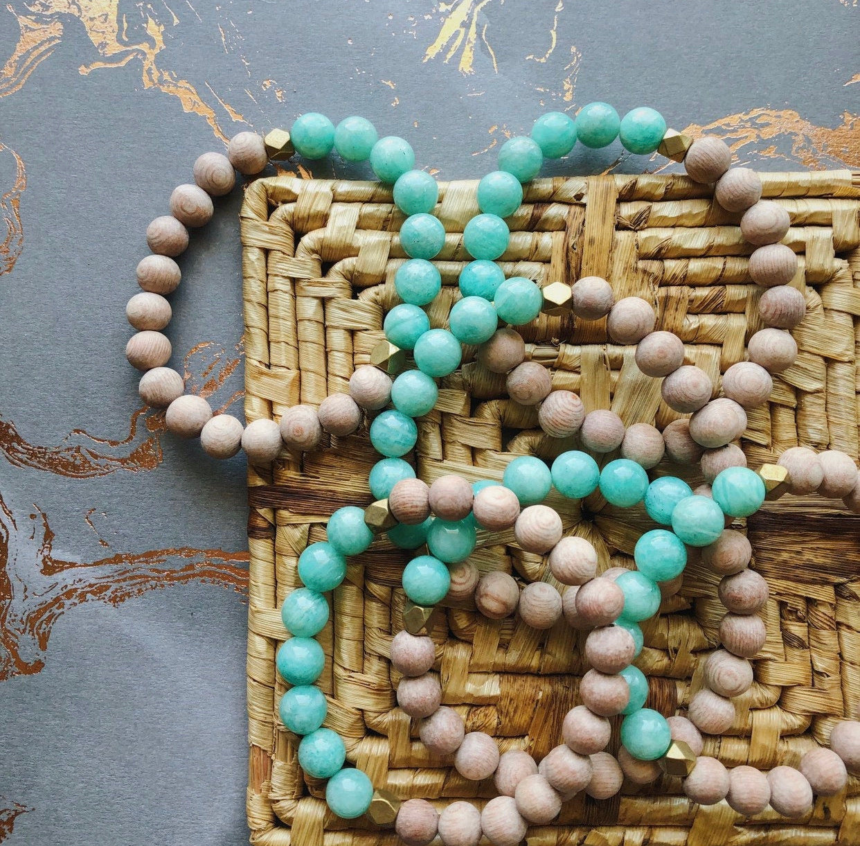 Aqua Amazonite Rose Wood Diffuser Bracelet