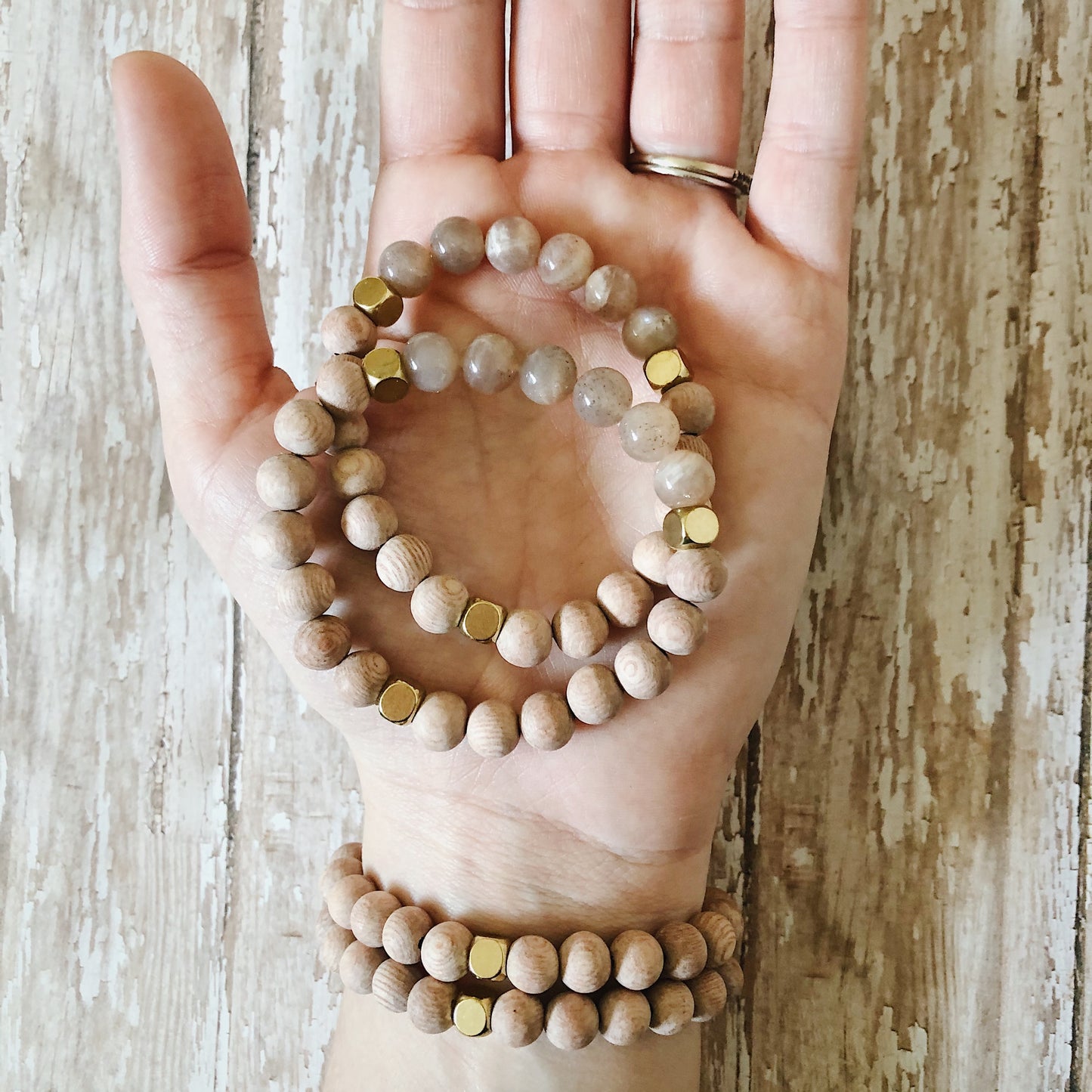 Orange Moonstone Rose Wood Diffuser Bracelet