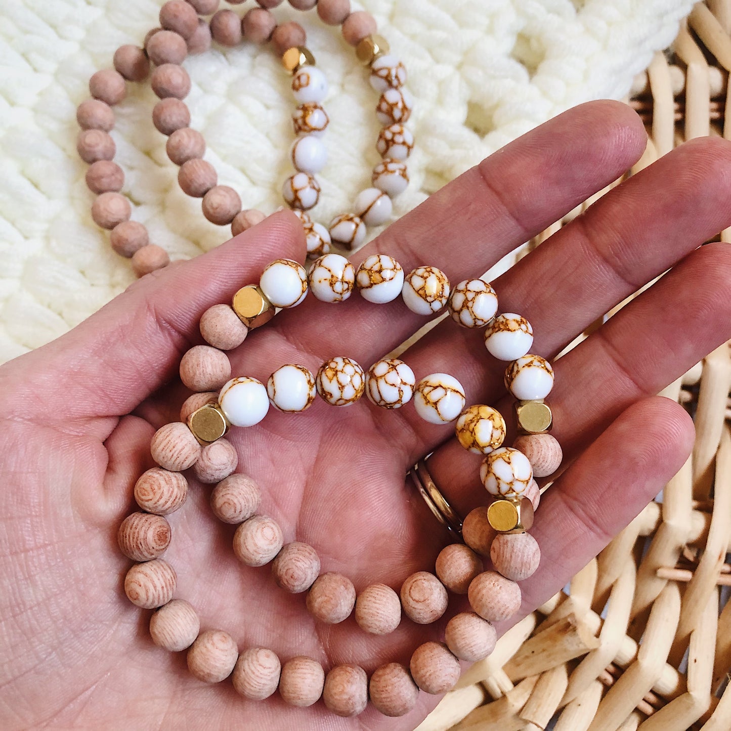 White Howlite Rose Wood Diffuser Bracelet