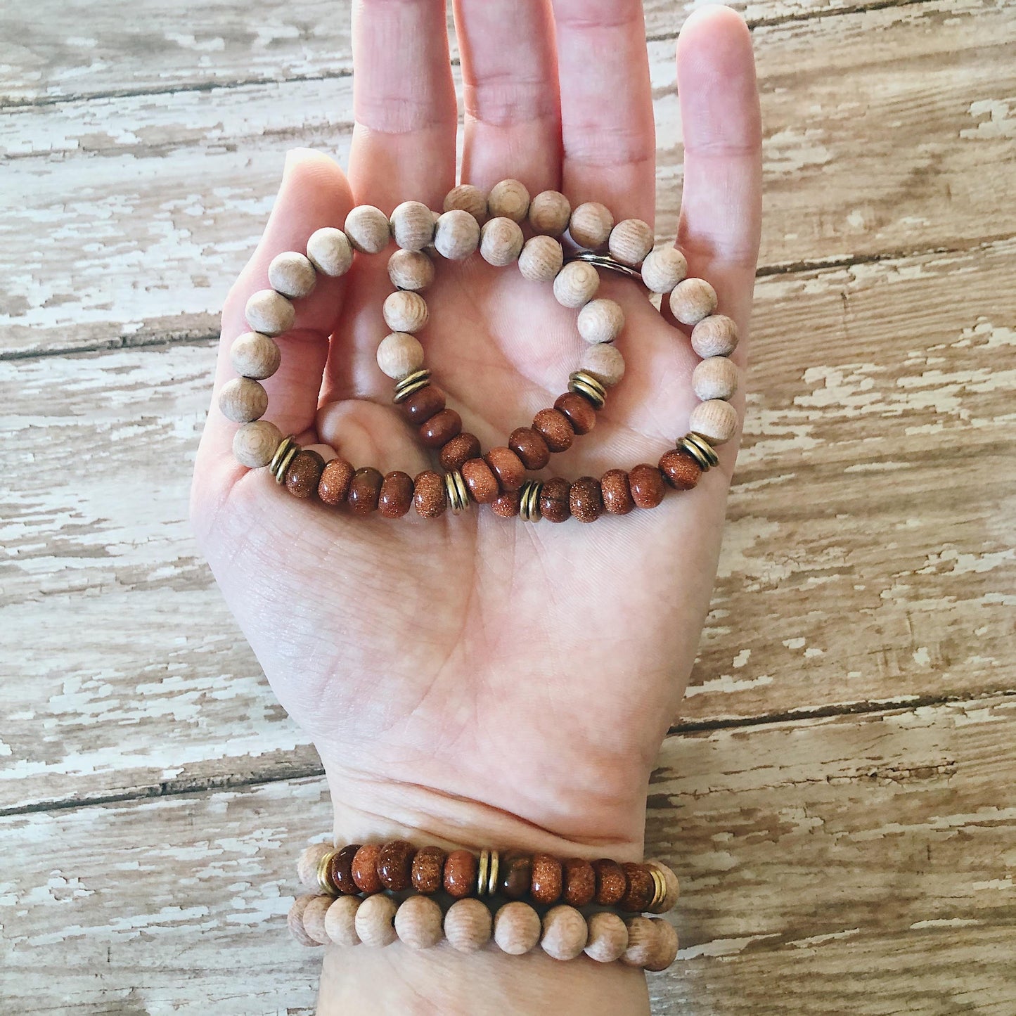 Goldstone Rose Wood Diffuser Bracelet