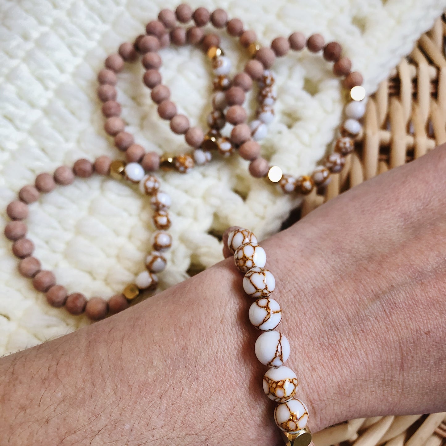 White Howlite Rose Wood Diffuser Bracelet