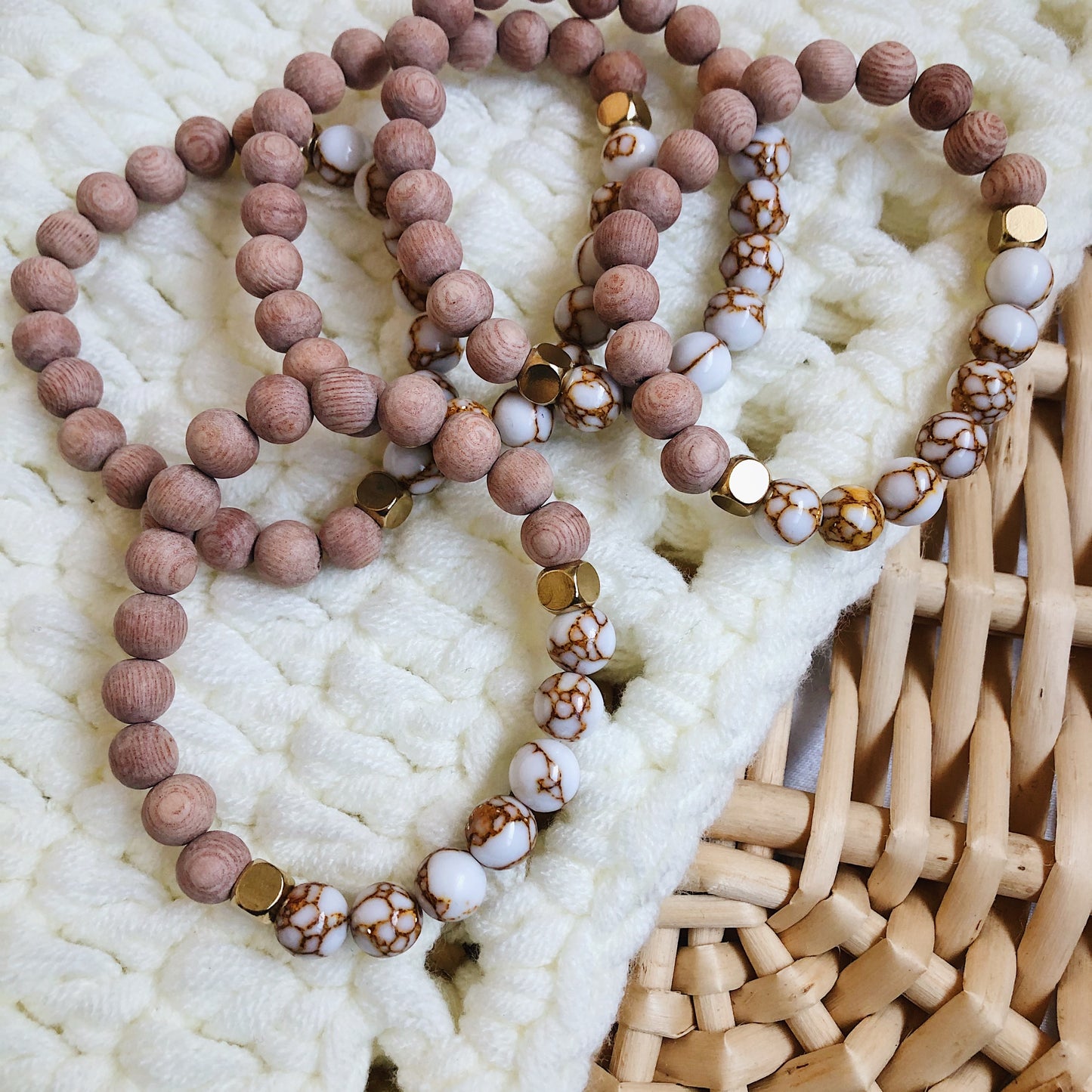 White Howlite Rose Wood Diffuser Bracelet