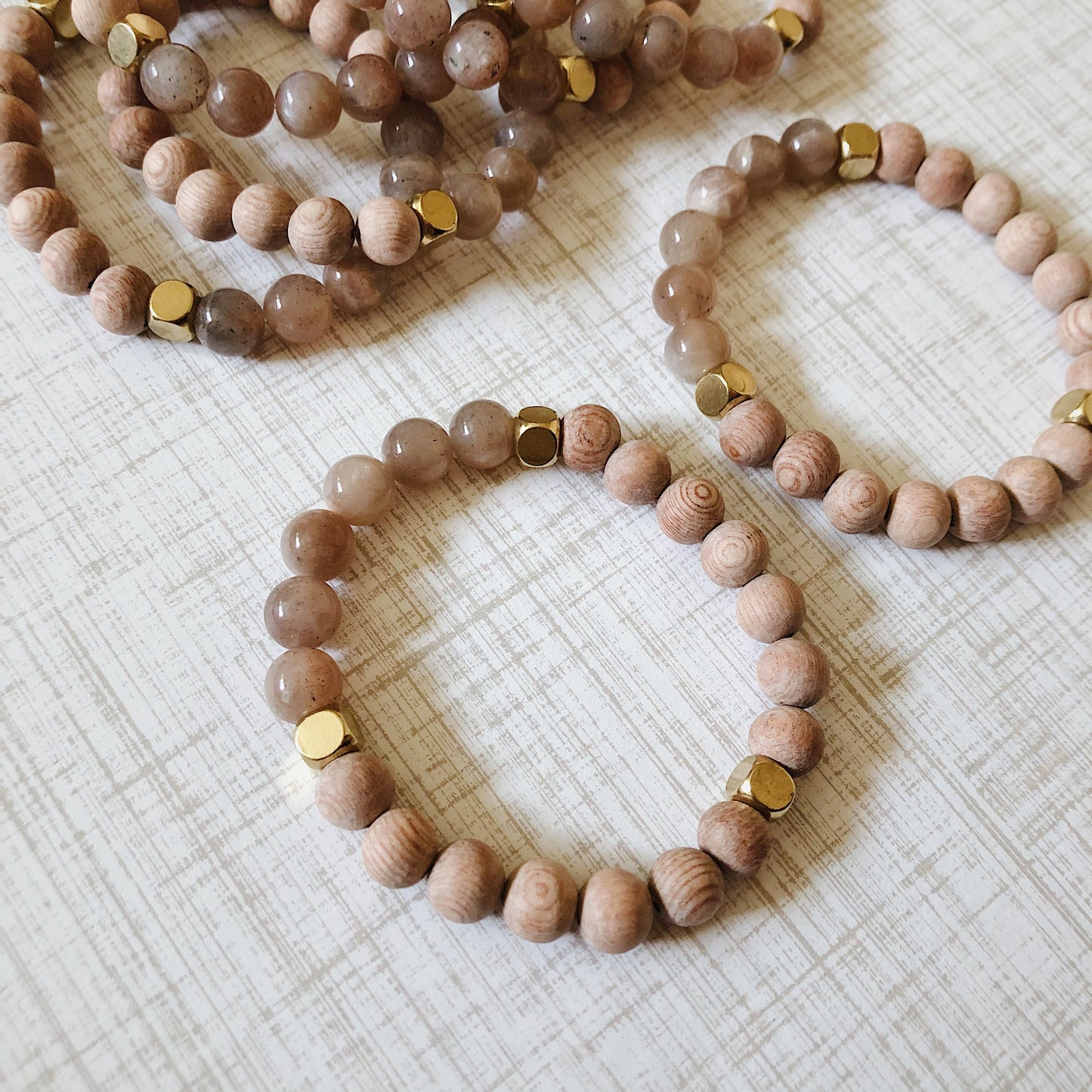 Orange Moonstone Rose Wood Diffuser Bracelet