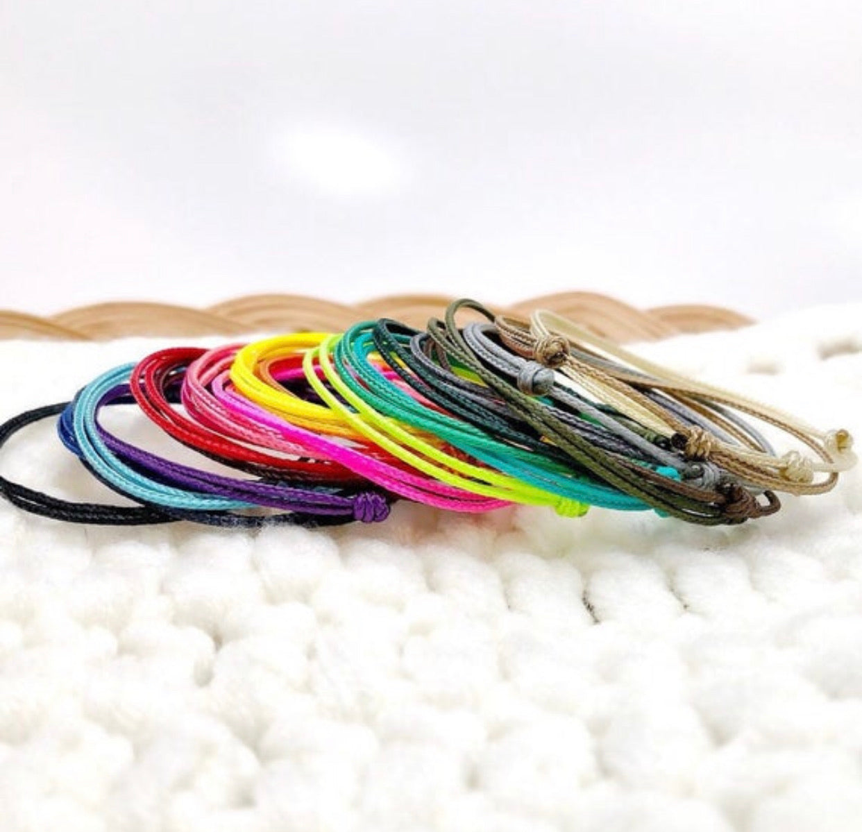 Adjustable Wax String Bracelet / Multi Cord Bracelet / 100% Wax String Bracelet / Surfer Bracelet - Neon