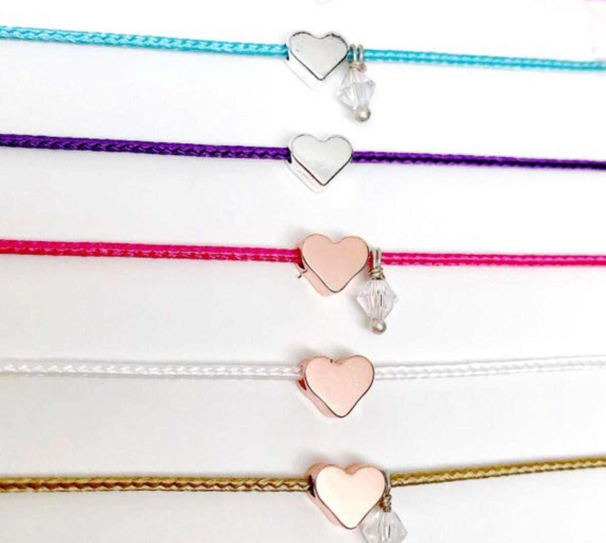 Adult Heart Charm Cord Bracelet