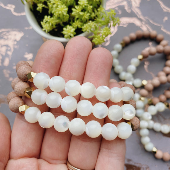 Mother of Pearls Rose Wood Essential Oil Diffusing Bracelet